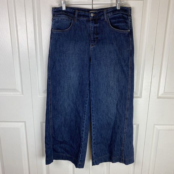 Pilcro Anthropologie 31 Jeans Wide Leg High Rise Blue Denim Dark Crop Cropped - Picture 1 of 5